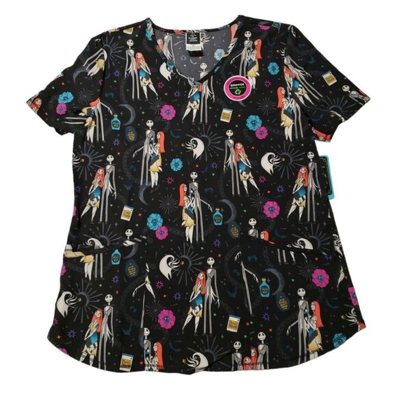 Disney Nightmare Before Christmas Women's Medical Scrub Top XL Plus Halloween - Picture 1 of 3